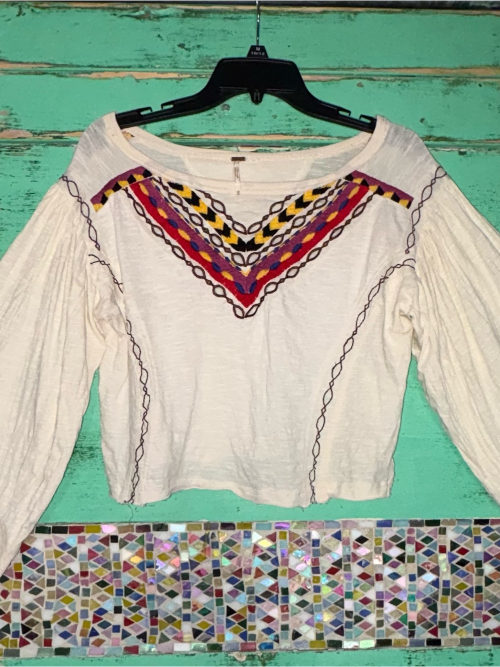 Boho Embroidered Ivory Women's Peasant Top